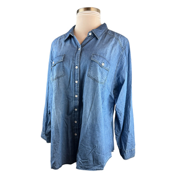 Torrid Taylor Medium Wash Denim Button Down Shirt Blue Women's Plus Size 3 3X - Picture 7 of 15
